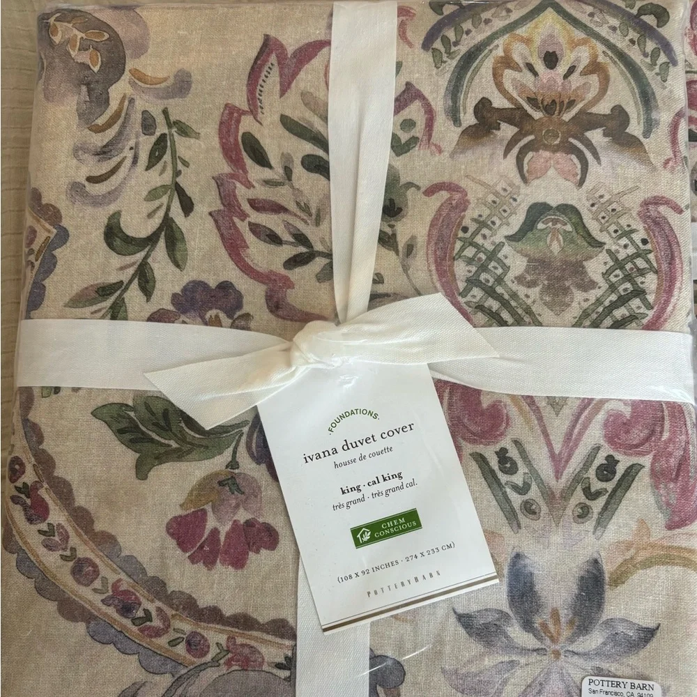 Pottery Barn Ivana Duvet Cover - Taupe, Mauve, Sage